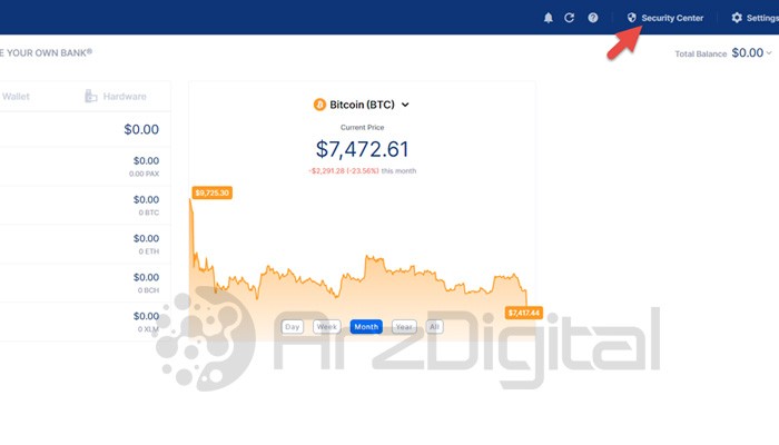 بخش security center در کیف پول blockchain