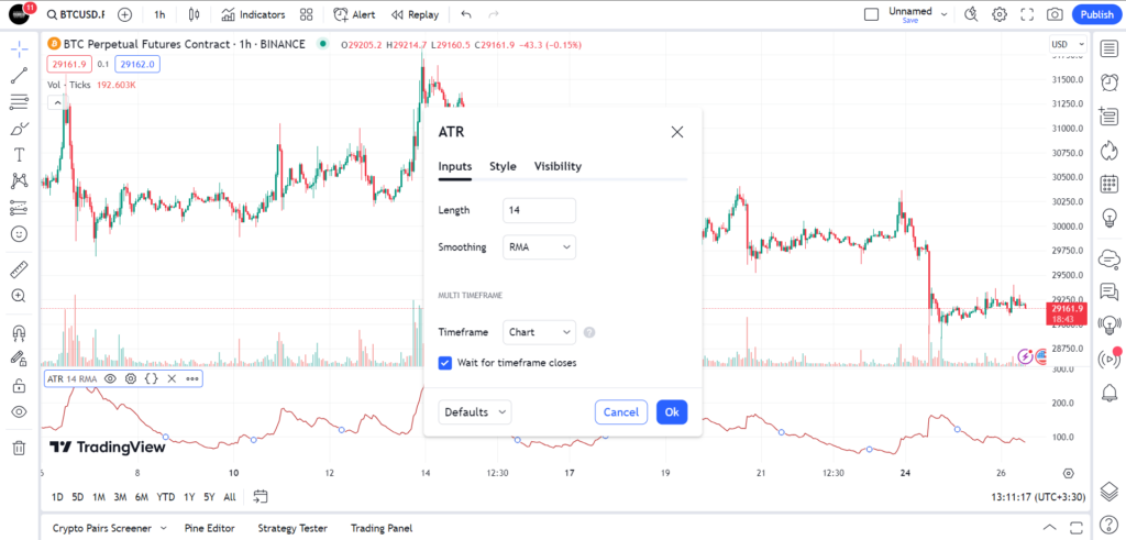 تنظیمات اندیکاتور atr باید چگونه باشد؟