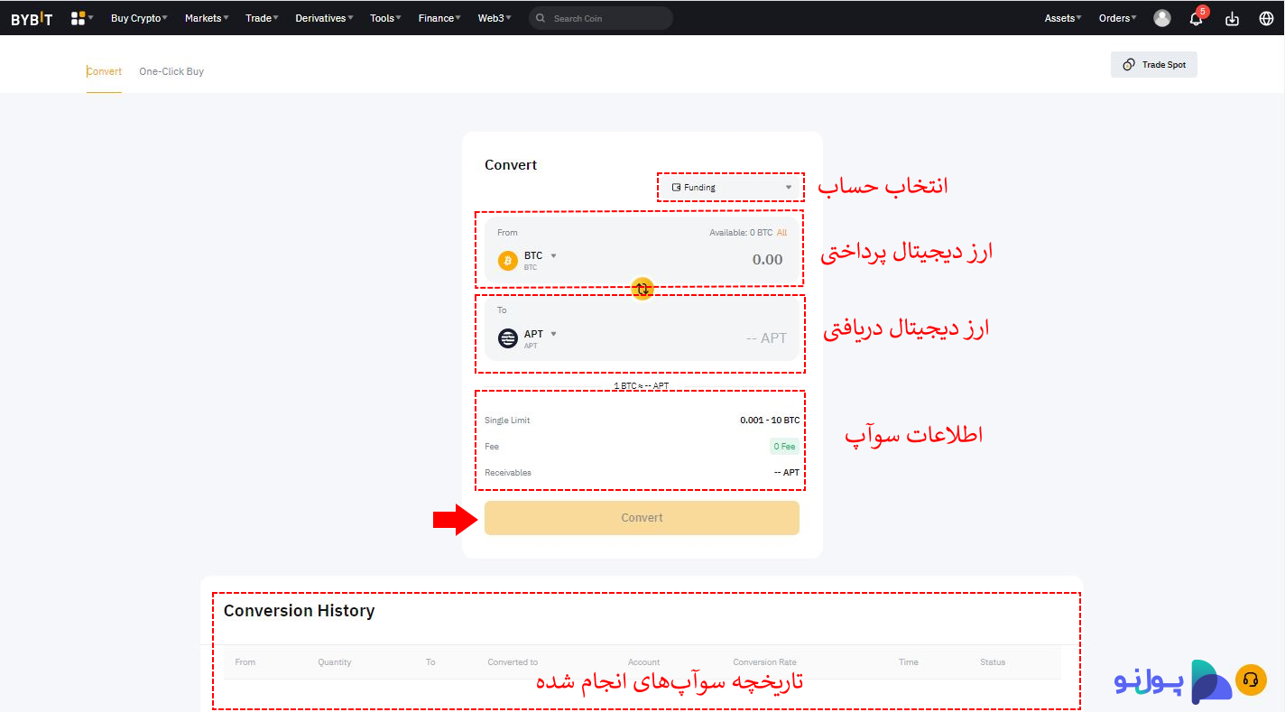 اموزش کار با Convert در صرافی بای بیت