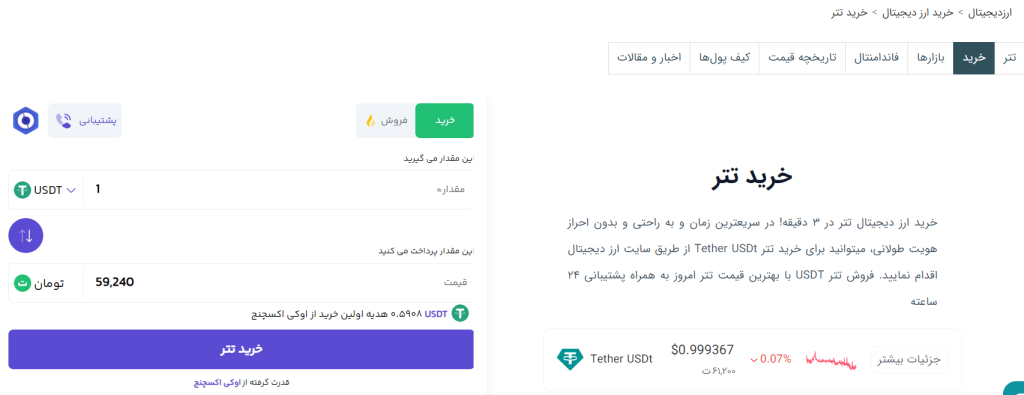 نحوه خرید تتر از طریق ویجت ارزدیجیتال