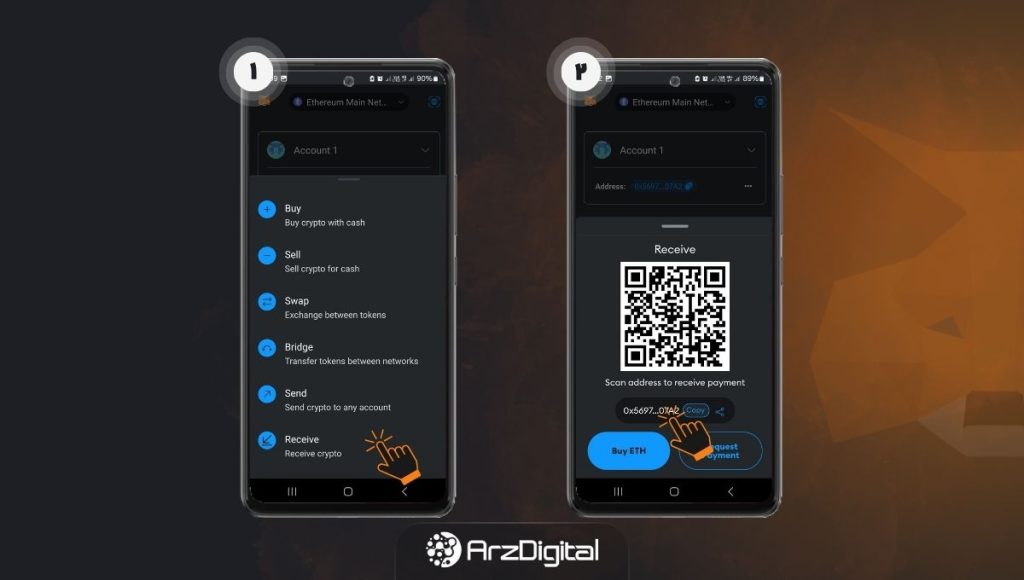 آموزش ارسال و دریافت ارز دیجیتال در اپلیکیشن متامسک