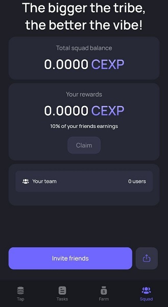 تب squad در بازی cex.io tap