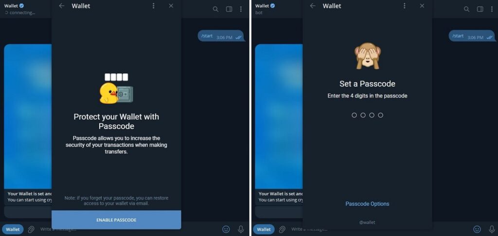فعال سازی پس‌کد در کیف پول telegram
